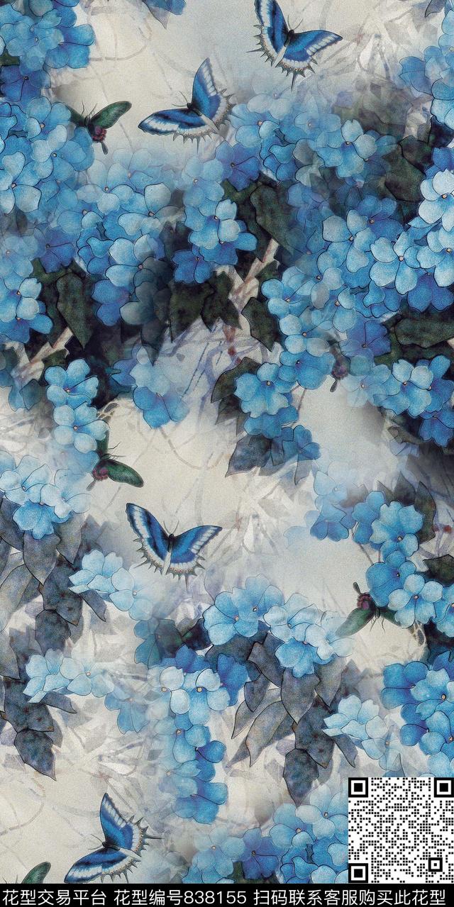 花瓣乱花兰花数码印花华亿平台下载（图片编号: 838155） - 瓦栏（Walan）