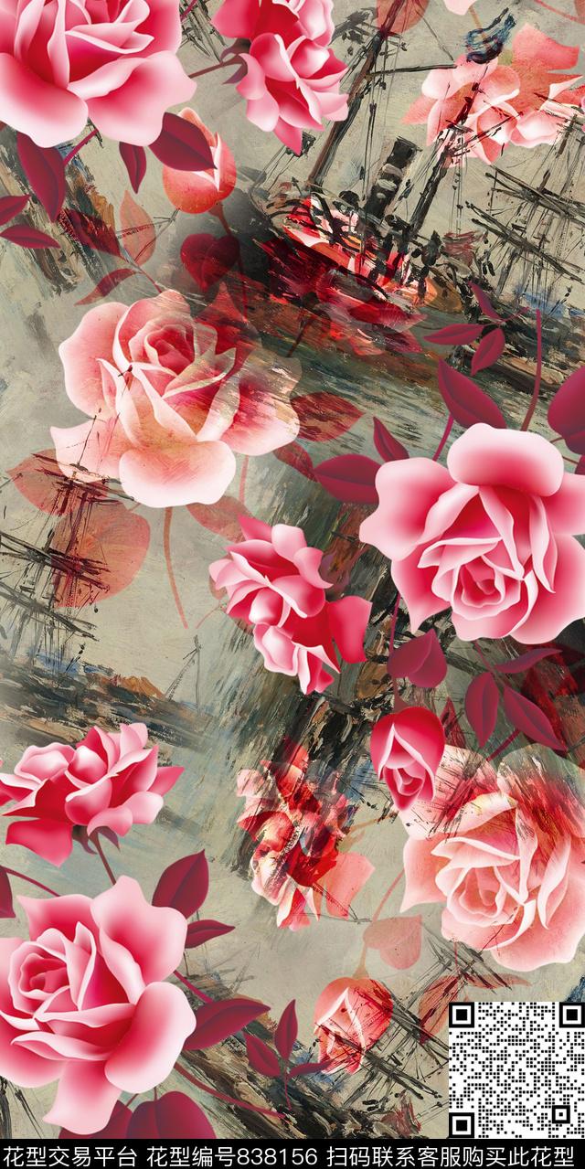 乱花玉兰花牡丹数码印花华亿平台下载（图片编号: 838156） - 瓦栏（Walan）