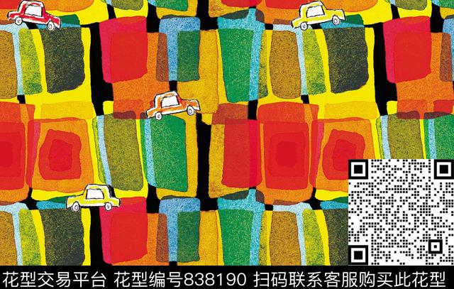 童趣几何小车数码印花华亿平台下载（图片编号: 838190） - 瓦栏（Walan）