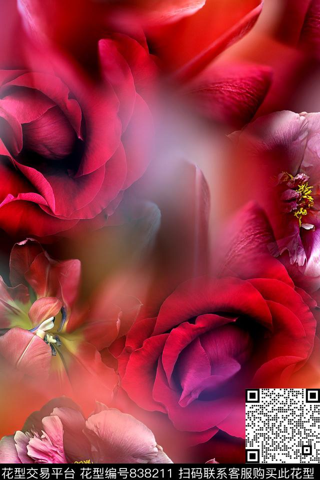 时尚花卉炫彩数码印花华亿平台下载（图片编号: 838211） - 瓦栏（Walan）