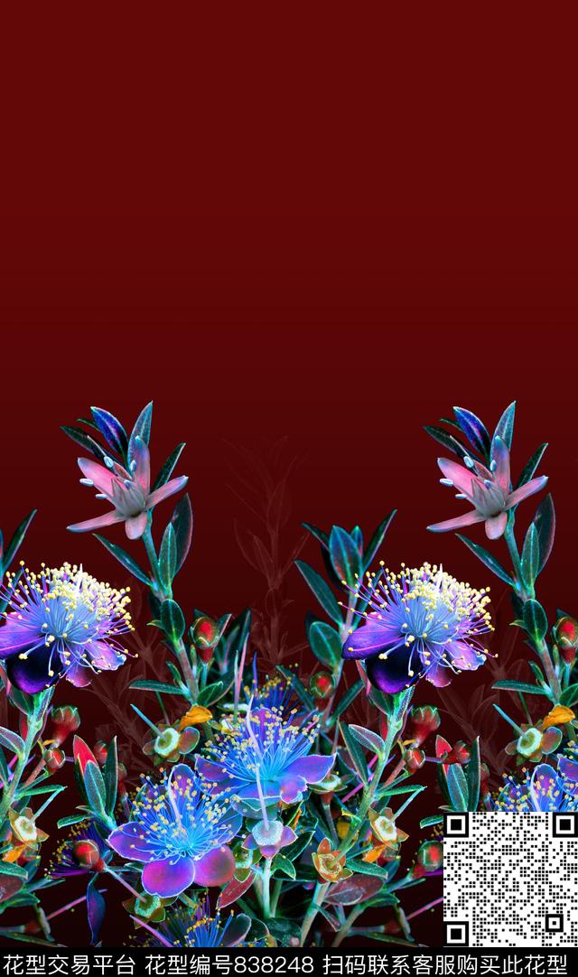 花卉定位渐变数码印花华亿平台下载（图片编号: 838248） - 瓦栏（Walan）