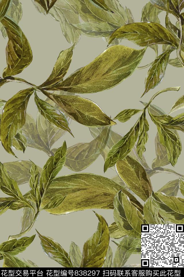 叶子清爽夏天数码印花华亿平台下载（图片编号: 838297） - 瓦栏（Walan）