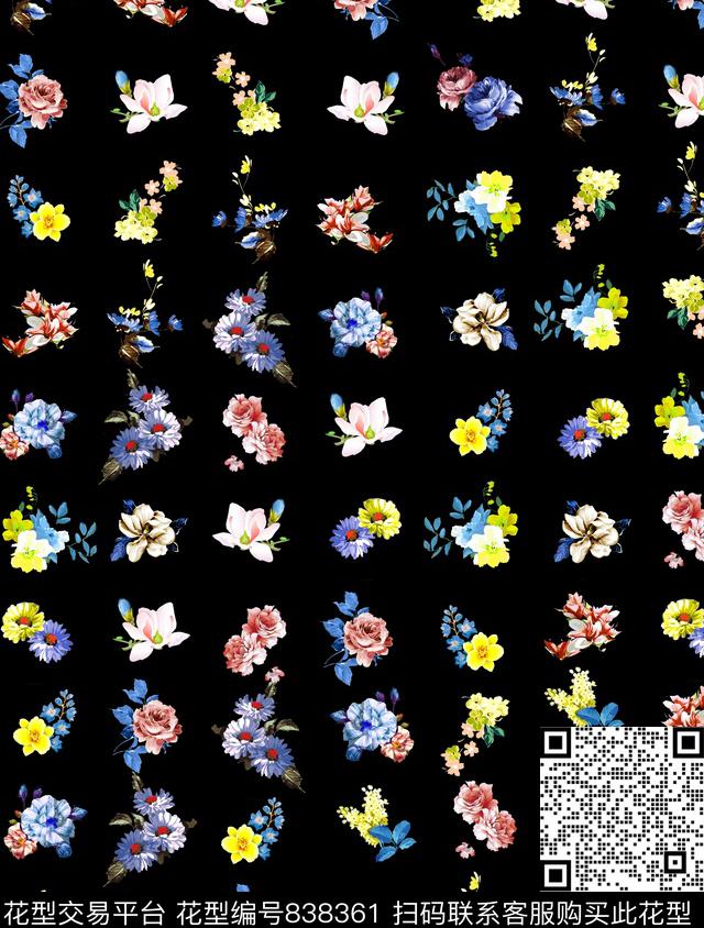 手绘水彩花卉玫瑰蔷薇小雏菊数码印花华亿平台下载（图片编号: 838361） - 瓦栏（Walan）