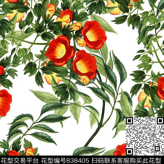 油画花卉花卉红色花数码印花华亿平台下载（图片编号: 838405） - 瓦栏（Walan）
