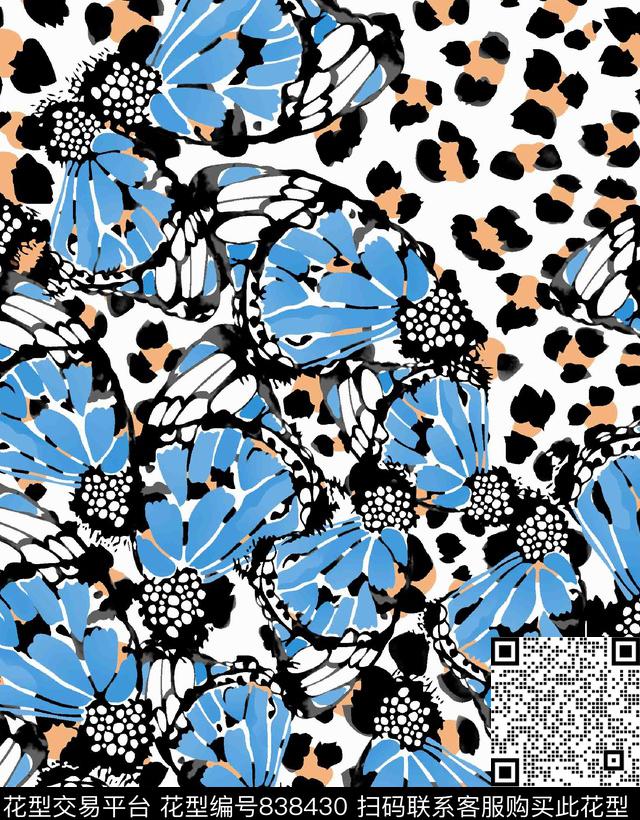 翅膀蝴蝶豹纹传统印花华亿平台下载（图片编号: 838430） - 瓦栏（Walan）