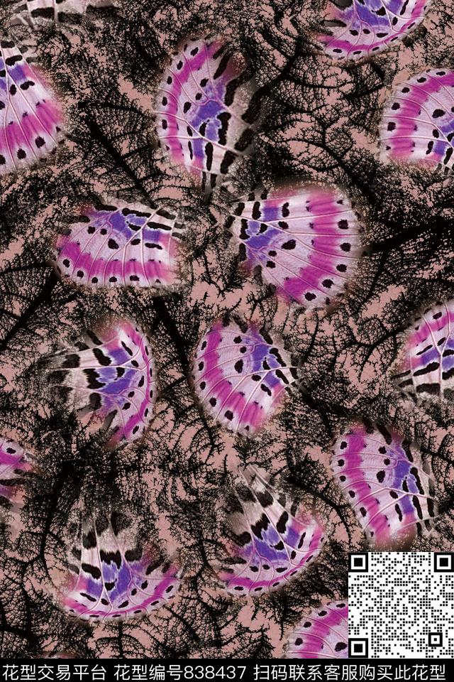 叶脉纹理蝴蝶纹数码印花华亿平台下载（图片编号: 838437） - 瓦栏（Walan）