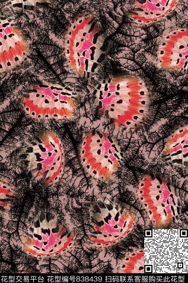 叶脉纹理蝴蝶纹数码印花华亿平台下载（图片编号: 838439） - 瓦栏（Walan）