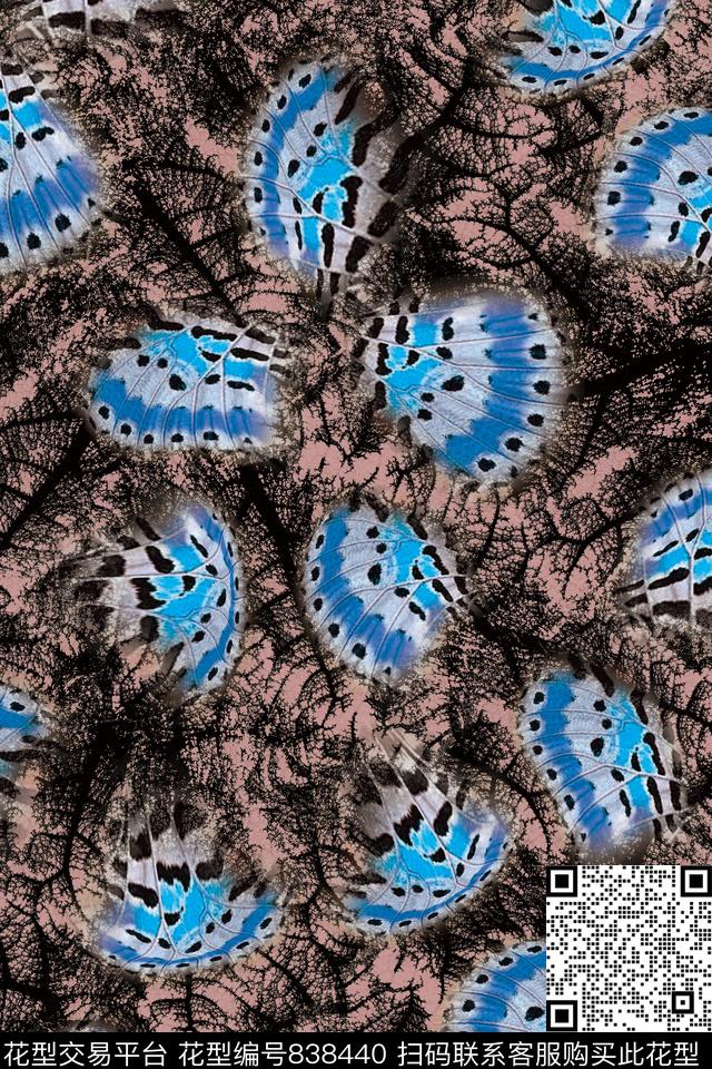 叶脉纹理蝴蝶纹数码印花华亿平台下载（图片编号: 838440） - 瓦栏（Walan）