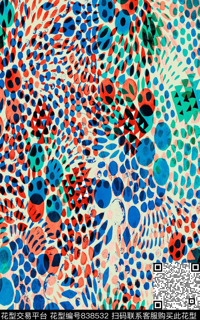 时尚大气春夏女装抽象波点数码印花华亿平台下载（图片编号: 838532） - 瓦栏（Walan）
