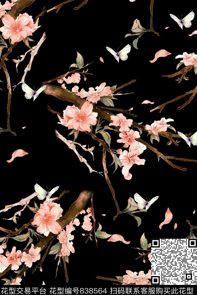 桃花花朵花卉数码印花华亿平台下载（图片编号: 838564） - 瓦栏（Walan）