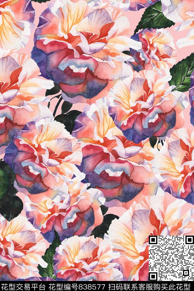 玫瑰花朵花卉数码印花华亿平台下载（图片编号: 838577） - 瓦栏（Walan）