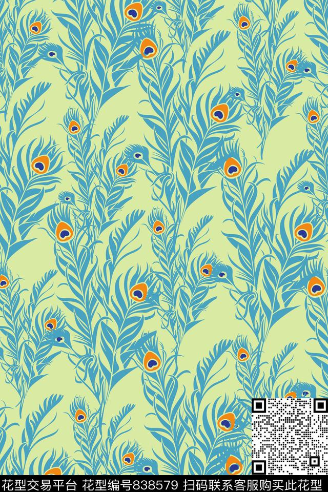 孔雀羽毛羽毛鸟传统印花华亿平台下载（图片编号: 838579） - 瓦栏（Walan）
