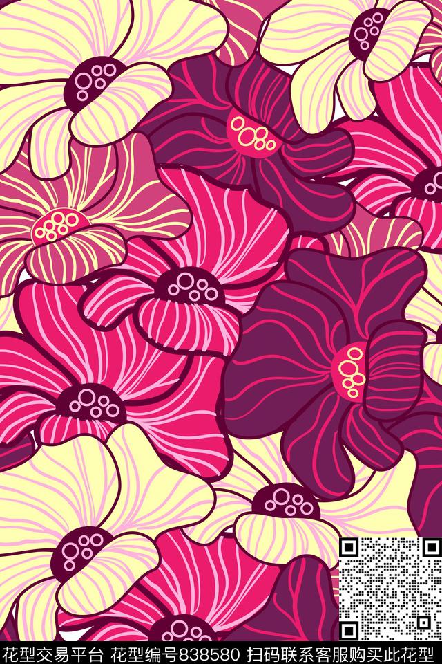 花瓣花朵花卉传统印花华亿平台下载（图片编号: 838580） - 瓦栏（Walan）
