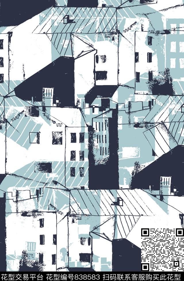 抽象纹理几何男装衬衫传统印花华亿平台下载（图片编号: 838583） - 瓦栏（Walan）