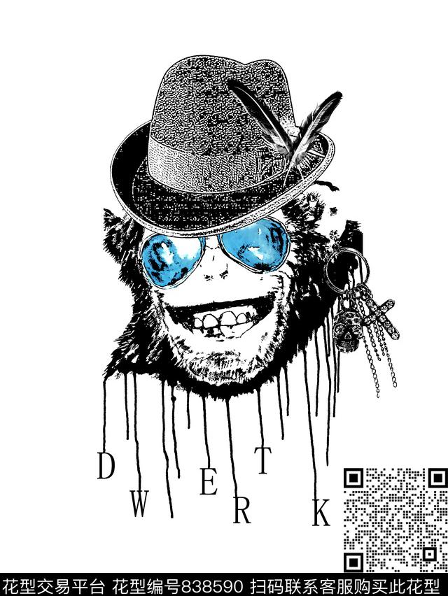 猴子帽子男装T恤华亿平台传统印花华亿平台下载（图片编号: 838590） - 瓦栏（Walan）