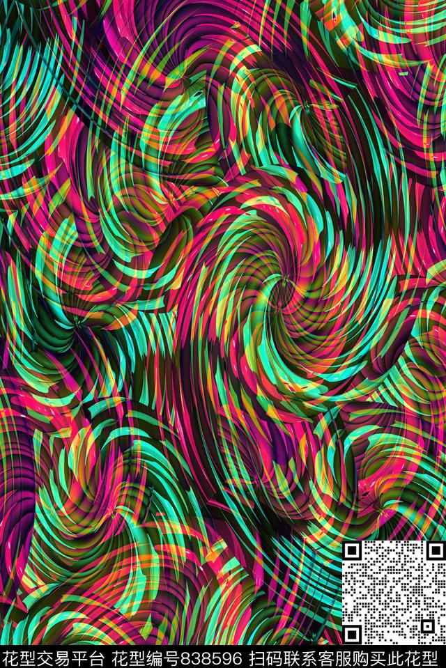 不规则几何抽象旋涡数码印花华亿平台下载（图片编号: 838596） - 瓦栏（Walan）