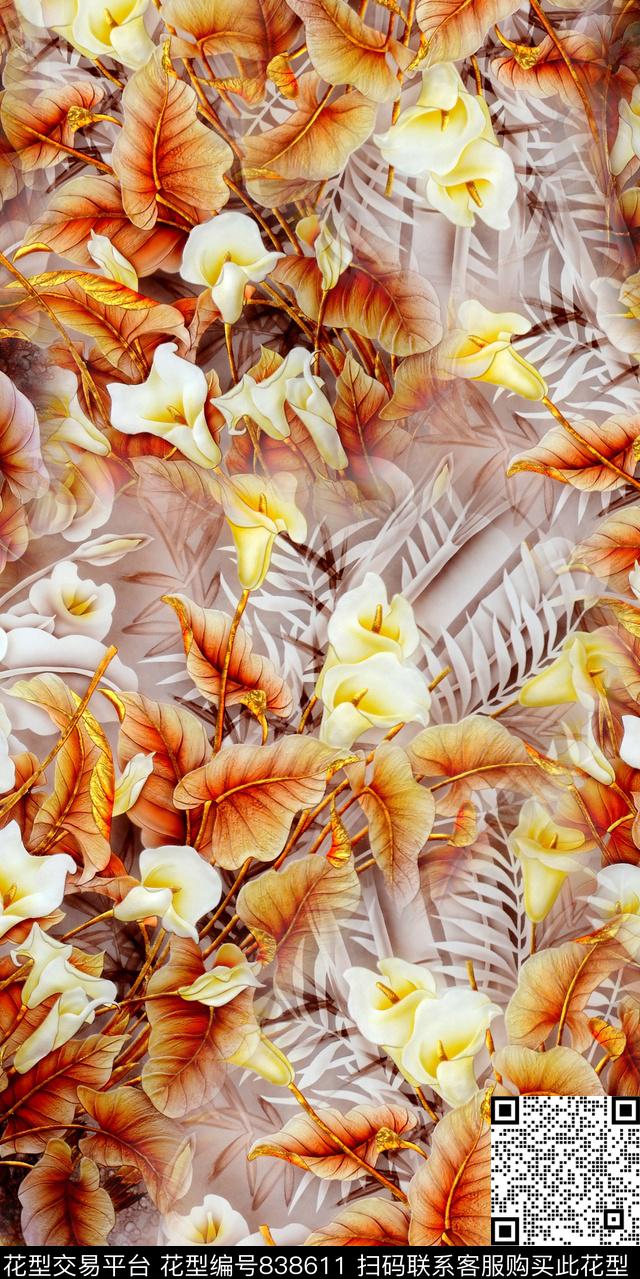 小碎花乱花树枝数码印花华亿平台下载（图片编号: 838611） - 瓦栏（Walan）