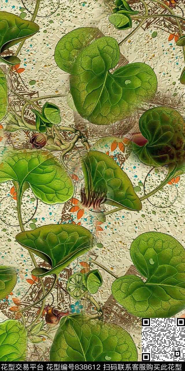 荷叶风景休闲数码印花华亿平台下载（图片编号: 838612） - 瓦栏（Walan）