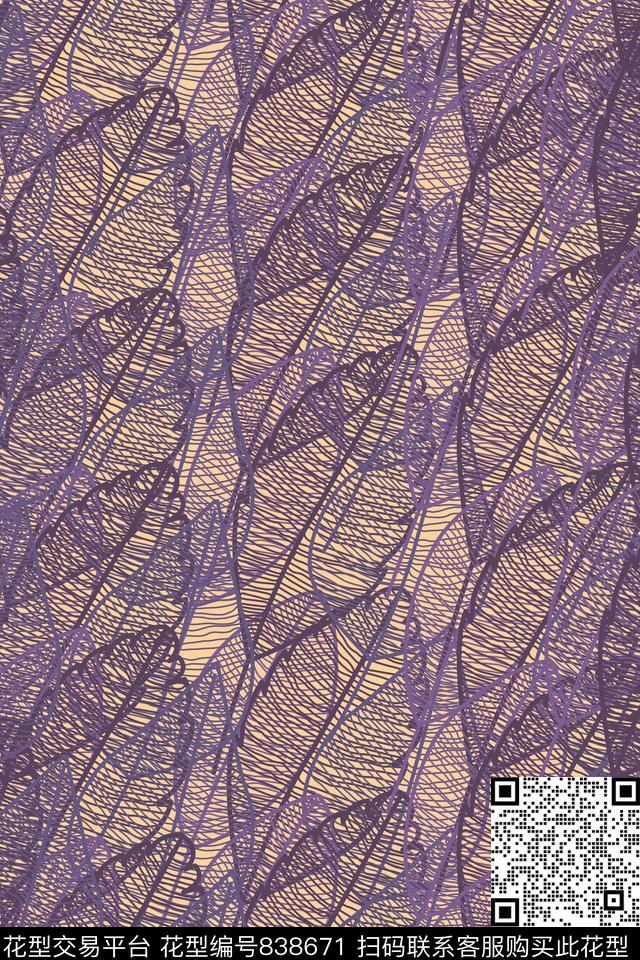 大叶子叶子色彩传统印花华亿平台下载（图片编号: 838671） - 瓦栏（Walan）