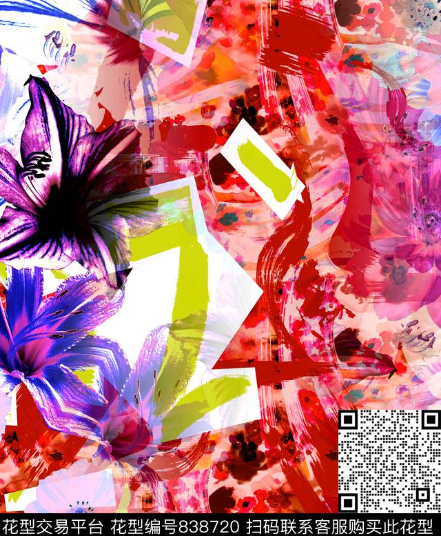 大花花朵花卉数码印花华亿平台下载（图片编号: 838720） - 瓦栏（Walan）