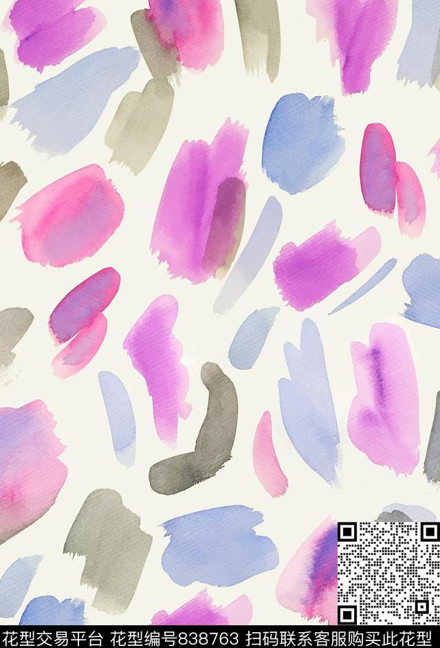 笔刷写意色块数码印花华亿平台下载（图片编号: 838763） - 瓦栏（Walan）