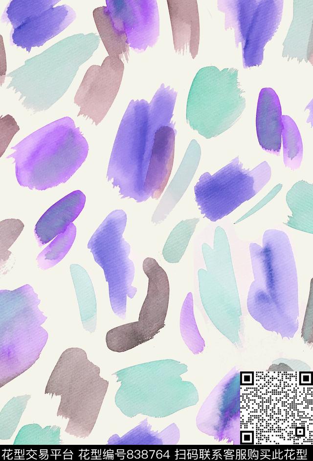 笔刷写意色块数码印花华亿平台下载（图片编号: 838764） - 瓦栏（Walan）