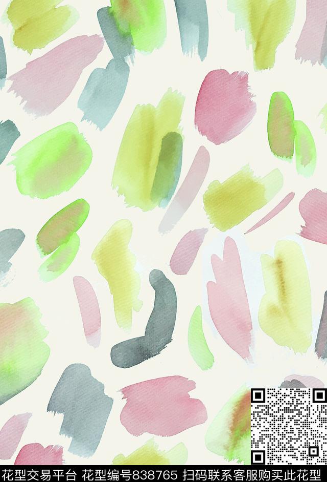 笔刷写意色块数码印花华亿平台下载（图片编号: 838765） - 瓦栏（Walan）