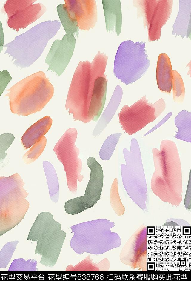 笔刷写意色块数码印花华亿平台下载（图片编号: 838766） - 瓦栏（Walan）