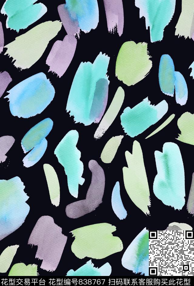 笔刷写意色块数码印花华亿平台下载（图片编号: 838767） - 瓦栏（Walan）