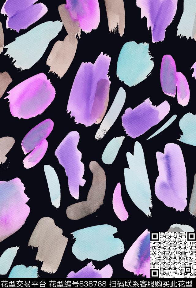 笔刷写意色块数码印花华亿平台下载（图片编号: 838768） - 瓦栏（Walan）