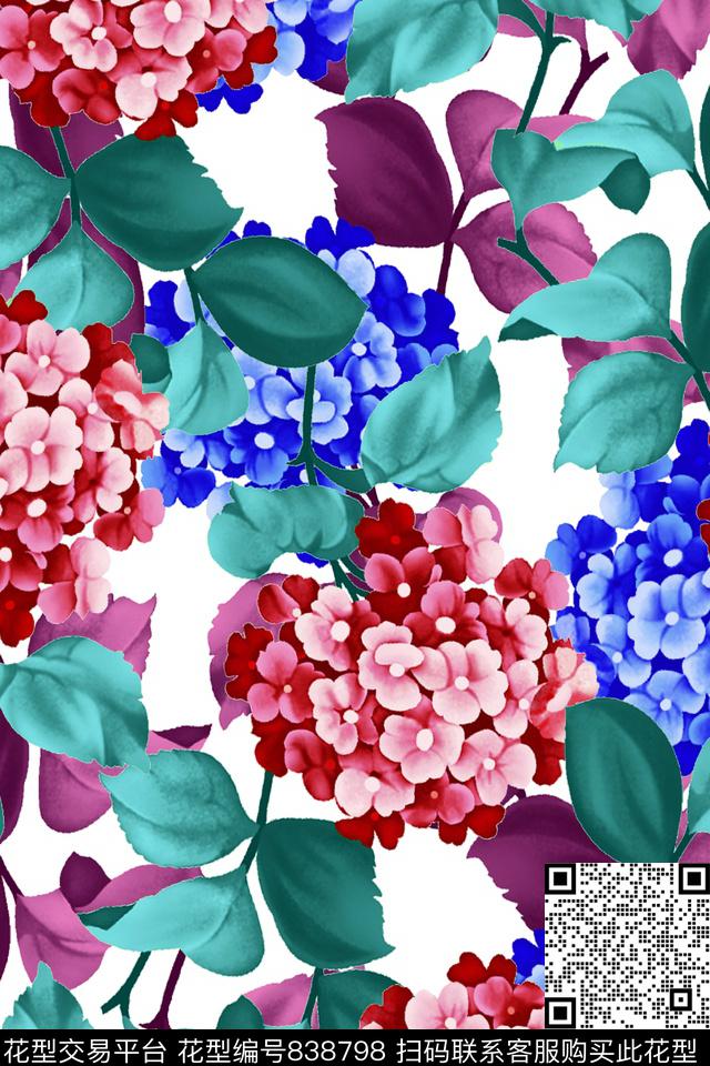 大花绣球花花朵数码印花华亿平台下载（图片编号: 838798） - 瓦栏（Walan）