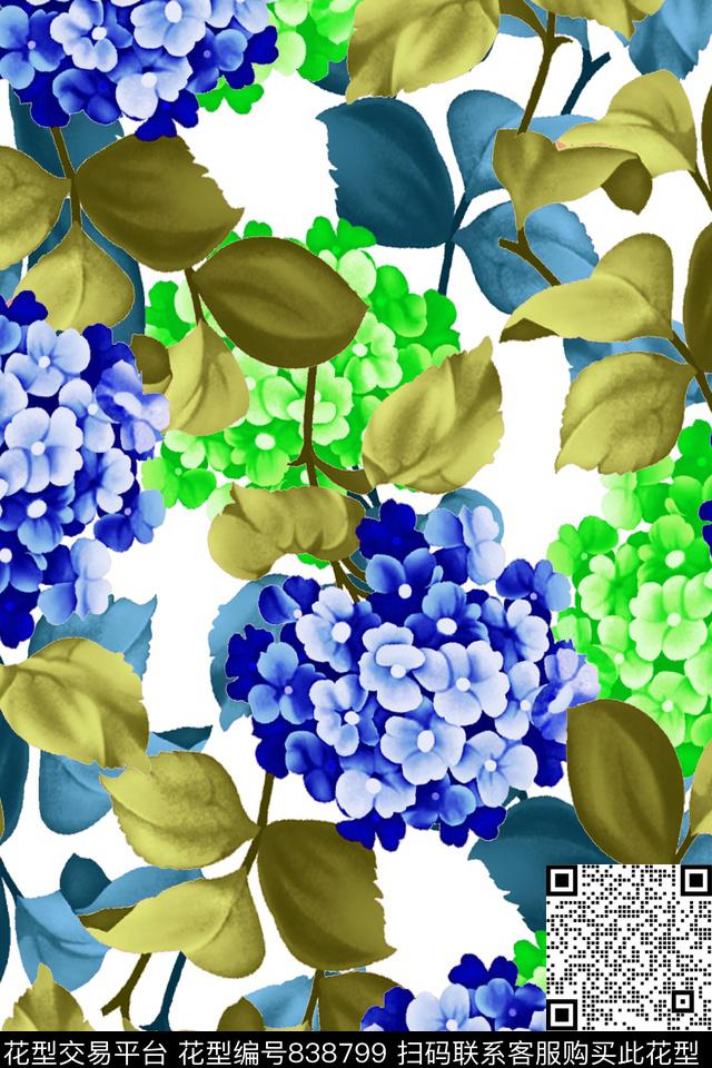 大花绣球花花朵数码印花华亿平台下载（图片编号: 838799） - 瓦栏（Walan）