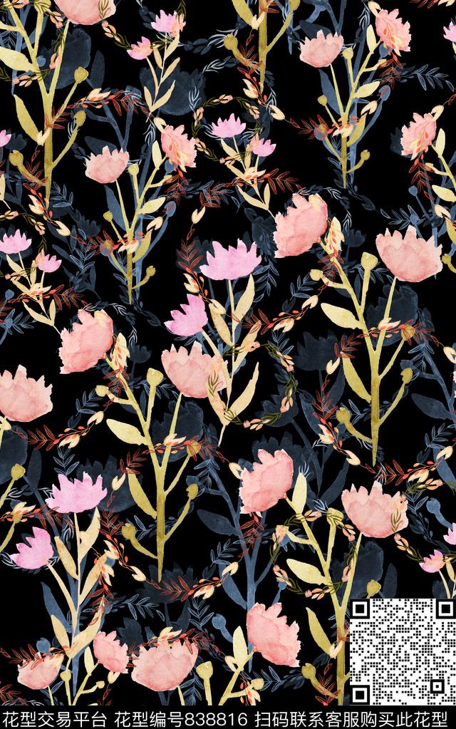 花卉小碎花色块数码印花华亿平台下载（图片编号: 838816） - 瓦栏（Walan）