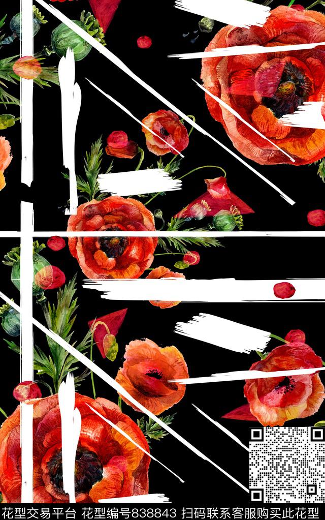 大花花朵花卉数码印花华亿平台下载（图片编号: 838843） - 瓦栏（Walan）