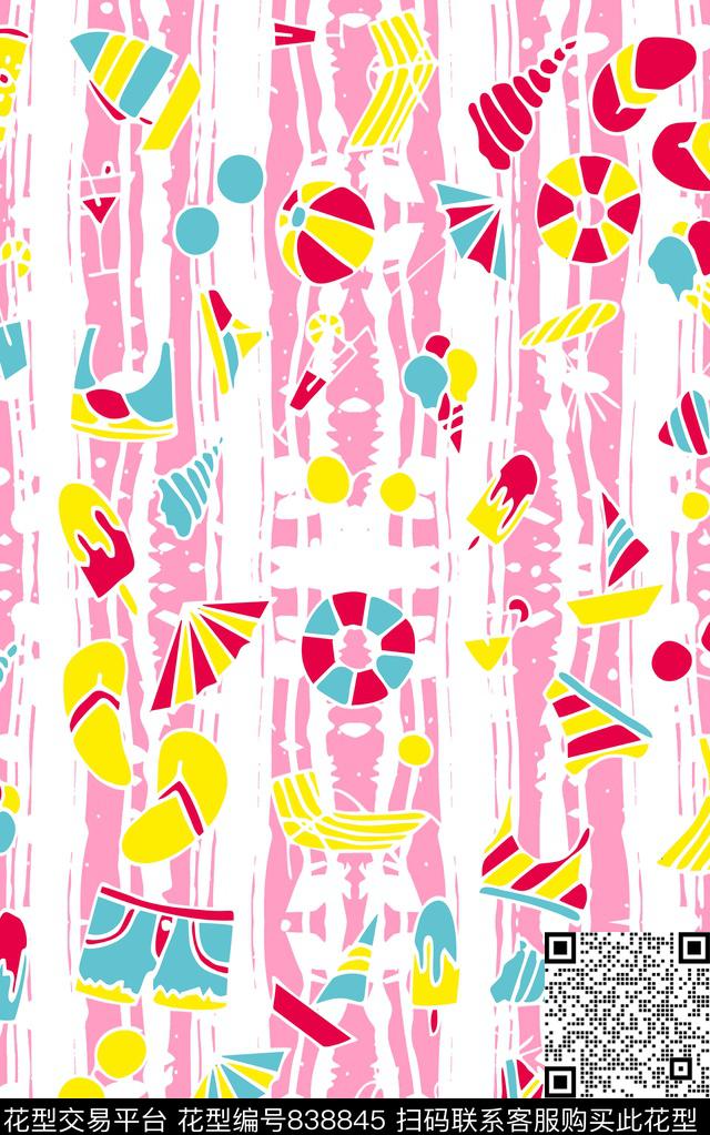 趣味卡通线条传统印花华亿平台下载（图片编号: 838845） - 瓦栏（Walan）