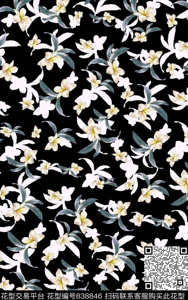 花朵小碎花水彩数码印花华亿平台下载（图片编号: 838846） - 瓦栏（Walan）