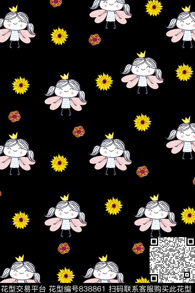 小花花卉小女孩传统印花华亿平台下载（图片编号: 838861） - 瓦栏（Walan）