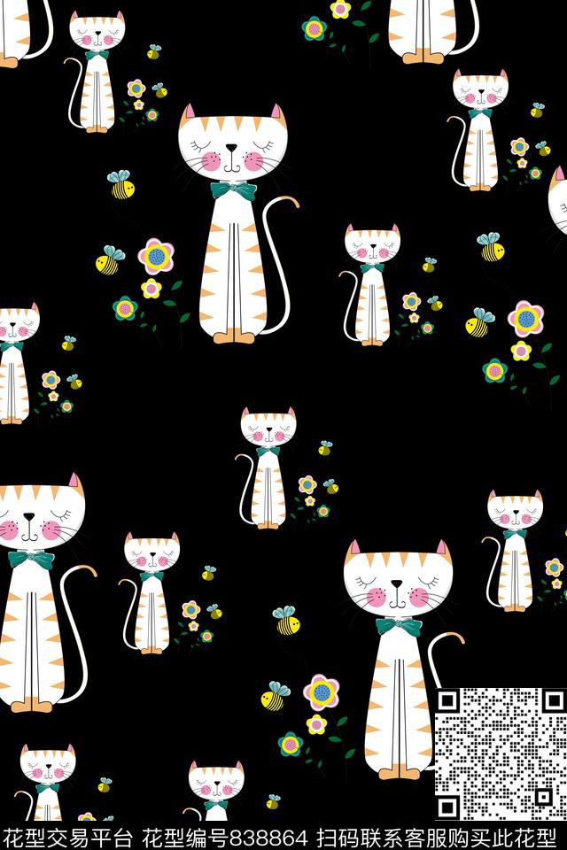 猫花卉小花传统印花华亿平台下载（图片编号: 838864） - 瓦栏（Walan）