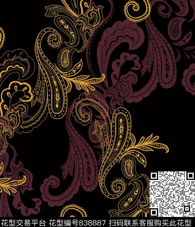 火腿花腰果花佩斯利传统印花华亿平台下载（图片编号: 838887） - 瓦栏（Walan）