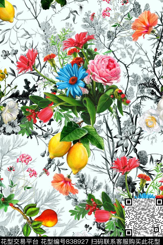 时尚手绘花卉数码印花华亿平台下载（图片编号: 838927） - 瓦栏（Walan）
