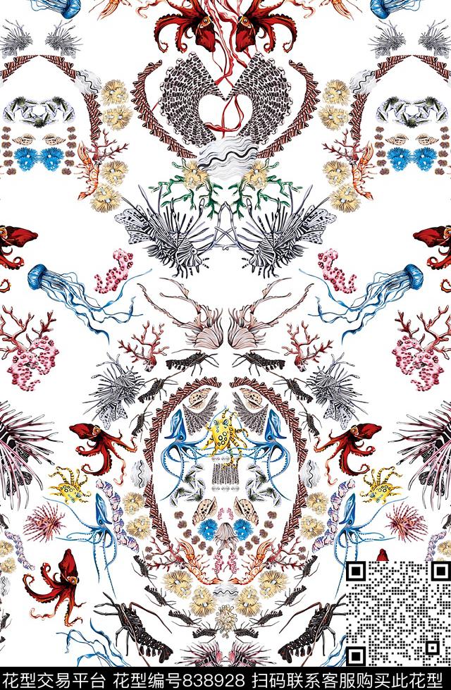 海洋生物海鲜手绘海洋生物数码印花华亿平台下载（图片编号: 838928） - 瓦栏（Walan）