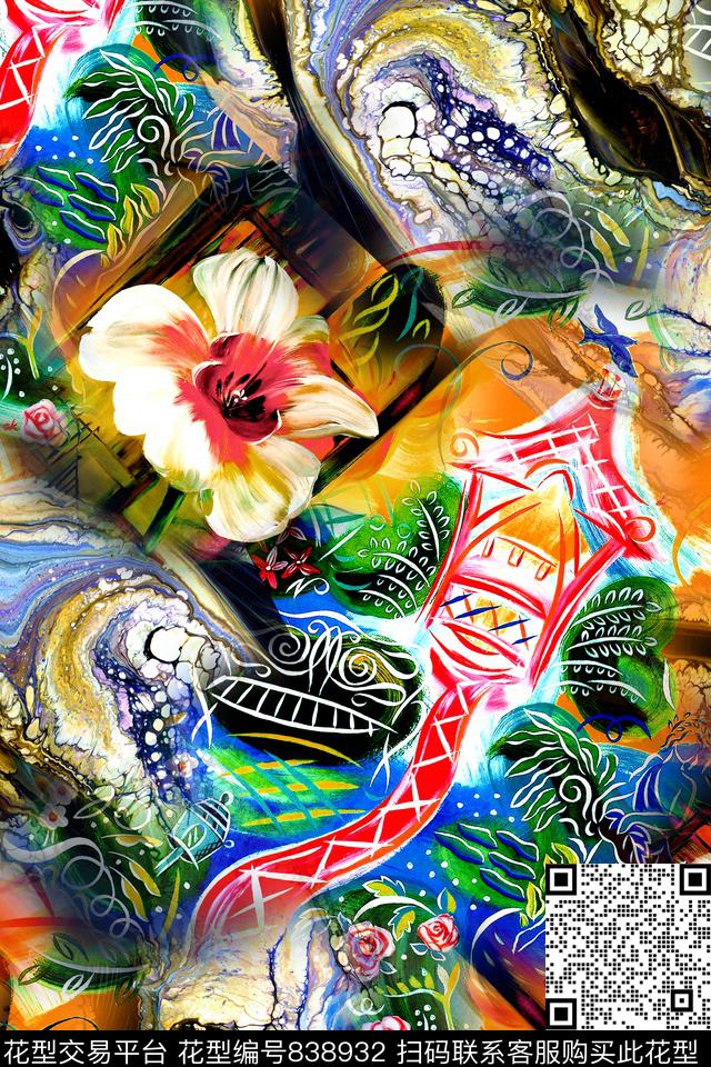 抽象几何油画数码印花华亿平台下载（图片编号: 838932） - 瓦栏（Walan）