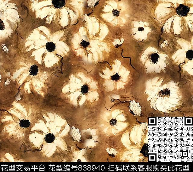 油画抽象花卉数码印花华亿平台下载（图片编号: 838940） - 瓦栏（Walan）