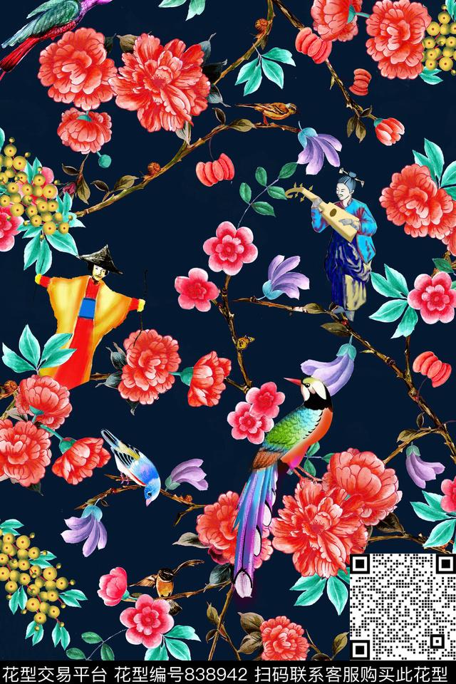 时尚手绘花卉数码印花华亿平台下载（图片编号: 838942） - 瓦栏（Walan）