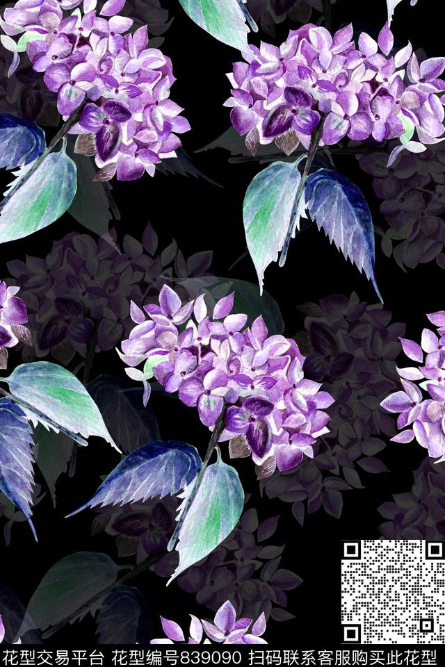 花卉乱花花朵数码印花华亿平台下载（图片编号: 839090） - 瓦栏（Walan）