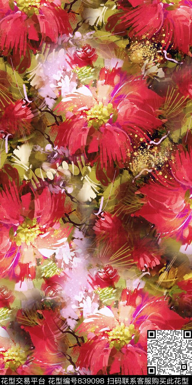 花卉抽象乱花数码印花华亿平台下载（图片编号: 839098） - 瓦栏（Walan）