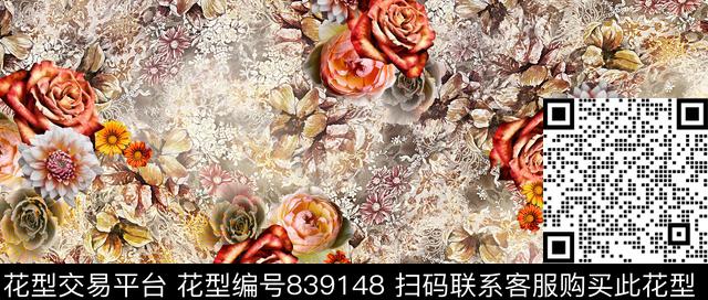 玫瑰小碎花大花数码印花华亿平台下载（图片编号: 839148） - 瓦栏（Walan）