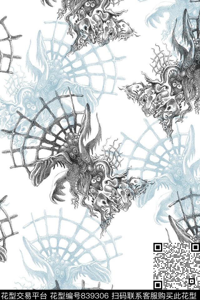 抽象纹理潮牌男装花男装衬衫华亿平台传统印花华亿平台下载（图片编号: 839306） - 瓦栏（Walan）