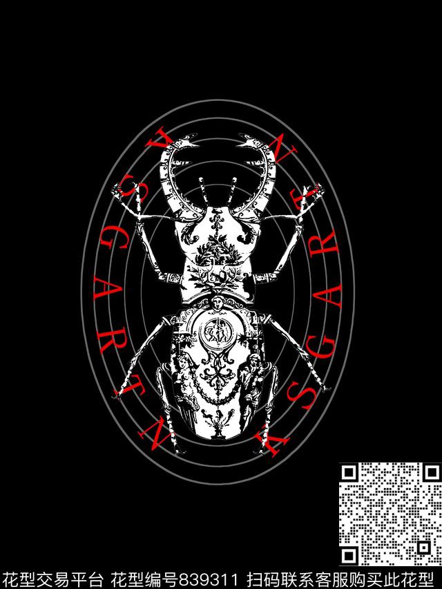 昆虫几何男装T恤华亿平台传统印花华亿平台下载（图片编号: 839311） - 瓦栏（Walan）