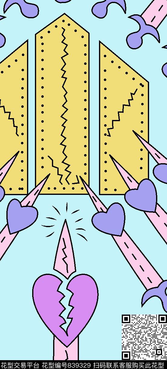 几何花卉创意手绘花卉故事性花卉传统印花华亿平台下载（图片编号: 839329） - 瓦栏（Walan）